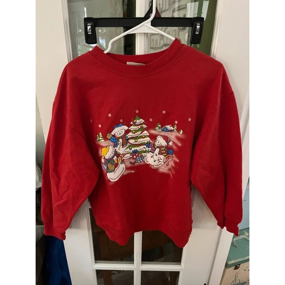 Basic Editions Red Snowman Christmas Sweatshirt Size Large
